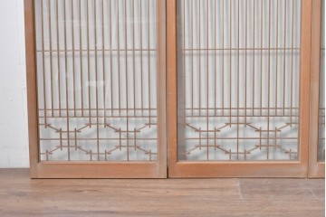 ヴィンテージ建具　昭和後期　組子細工が映える片面ガラス書院窓4枚セット　(R-088973)