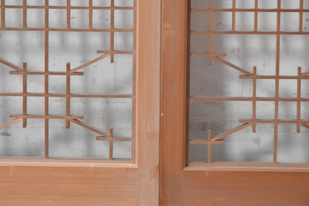 ヴィンテージ建具　昭和後期　組子細工が映える片面ガラス書院窓4枚セット　(R-088973)