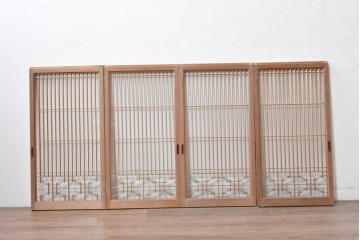 ヴィンテージ建具　昭和後期　組子細工が映える片面ガラス書院窓4枚セット　(R-088973)
