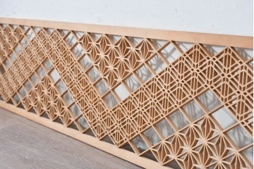 ヴィンテージ建具　昭和後期　麻の葉文様を取り入れた幾何学模様の組子欄間1枚　(R-088977)