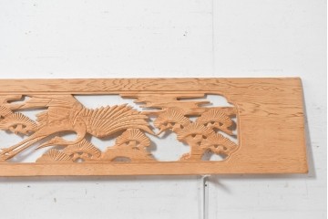 ヴィンテージ建具　昭和後期　鶴松図の彫刻があしらわれた彫刻欄間2枚セット　(R-088978)