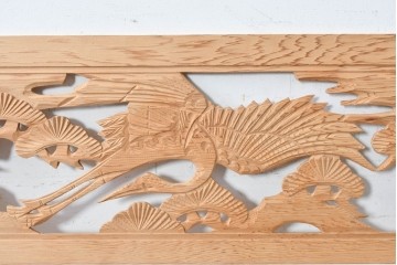 ヴィンテージ建具　昭和後期　鶴松図の彫刻があしらわれた彫刻欄間2枚セット　(R-088978)