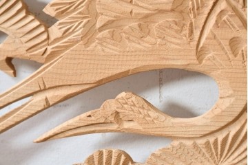 ヴィンテージ建具　昭和後期　鶴松図の彫刻があしらわれた彫刻欄間2枚セット　(R-088978)