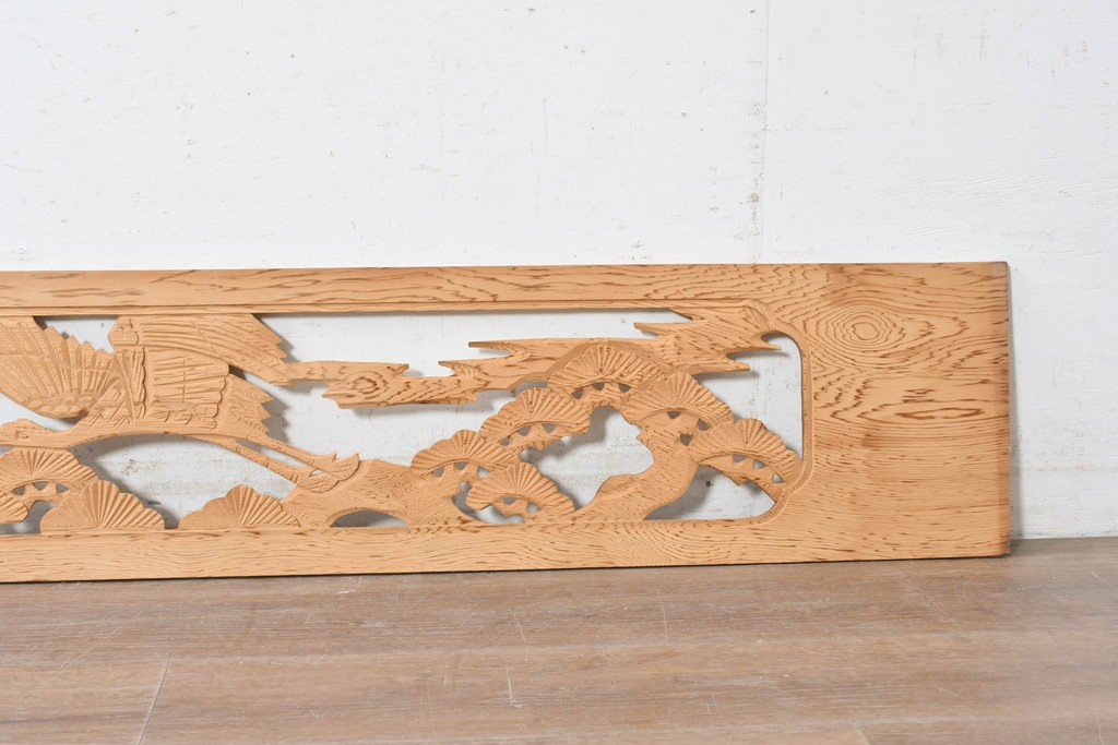 ヴィンテージ建具　昭和後期　鶴松図の彫刻があしらわれた彫刻欄間2枚セット　(R-088978)