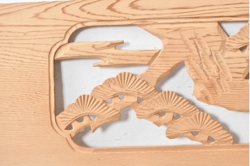 ヴィンテージ建具　昭和後期　鶴松図の彫刻があしらわれた彫刻欄間2枚セット　(R-088979)