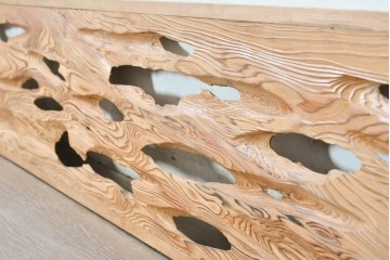 ヴィンテージ建具　昭和後期　屋久杉材　節穴を活かしたデザインが味わい深い欄間2枚セット　(R-088982)