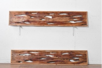 ヴィンテージ建具　昭和後期　屋久杉　節穴を活かしたデザインが趣深い欄間2枚セット　(R-088983)