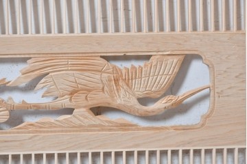 ヴィンテージ建具　昭和後期　筬格子に鶴と松の立体彫刻が映える欄間2枚セット　(R-088988)