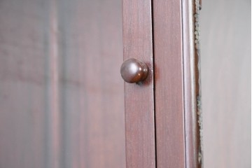アジアンヴィンテージ　上手物　花梨材に彫刻と螺鈿細工が美しく映えるオリエンタルな変わりデザインキャビネット　(R-089001)
