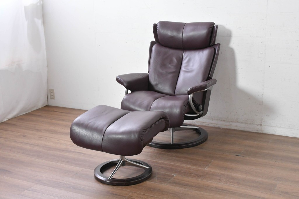中古　美品　EKORNES(エコーネス)　Stressless Magic(ストレスレス マジック)　シグニチャー　Mサイズ　本革　オットマン付きストレスレスチェア　定価約75万円　(R-089009)