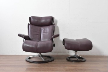 中古　美品　EKORNES(エコーネス)　Stressless Magic(ストレスレス マジック)　シグニチャー　Mサイズ　本革　オットマン付きストレスレスチェア　定価約75万円　(R-089009)