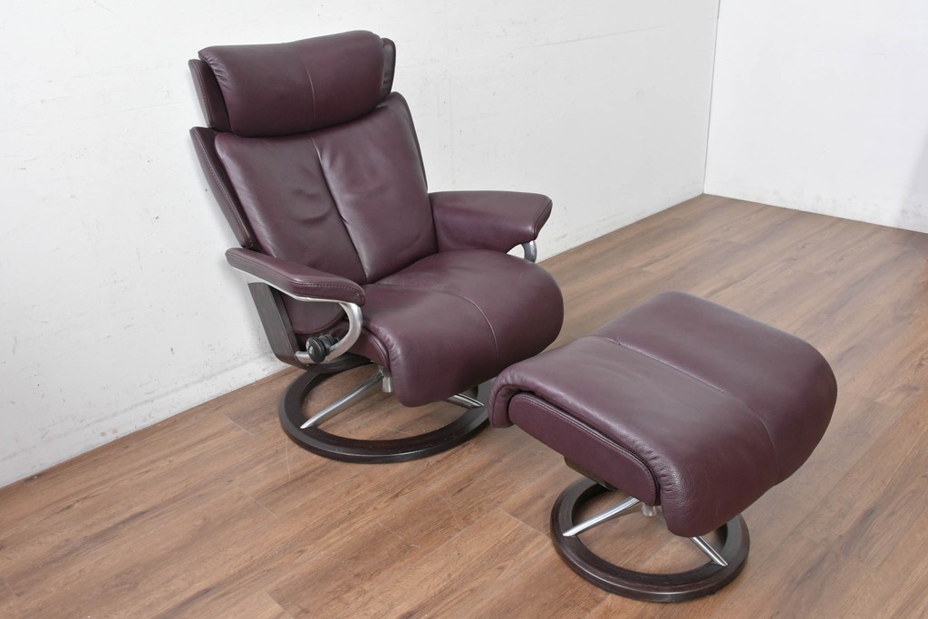 中古　美品　EKORNES(エコーネス)　Stressless Magic(ストレスレス マジック)　シグニチャー　Mサイズ　本革　オットマン付きストレスレスチェア　定価約75万円　(R-089009)