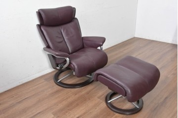 中古　美品　EKORNES(エコーネス)　Stressless Magic(ストレスレス マジック)　シグニチャー　Mサイズ　本革　オットマン付きストレスレスチェア　定価約75万円　(R-089009)