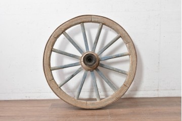 アンティーク雑貨　明治期から大正期　大八車　青いスポークと鉄輪が目を引く木製車輪　(R-089034)