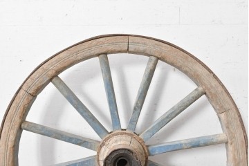 アンティーク雑貨　明治期から大正期　大八車　青いスポークと鉄輪が目を引く木製車輪　(R-089034)