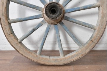 アンティーク雑貨　明治期から大正期　大八車　青いスポークと鉄輪が目を引く木製車輪　(R-089034)