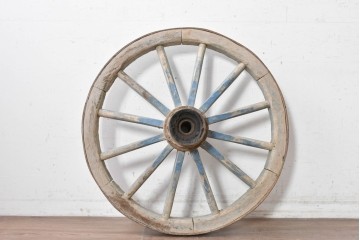 アンティーク雑貨　明治期から大正期　大八車　青いスポークと鉄輪が目を引く木製車輪　(R-089034)