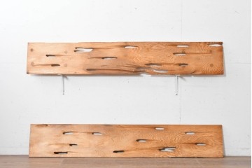 ヴィンテージ建具　昭和後期　屋久杉　節穴を活かした素朴な表情が味わい深い欄間2枚セット　(R-089037)