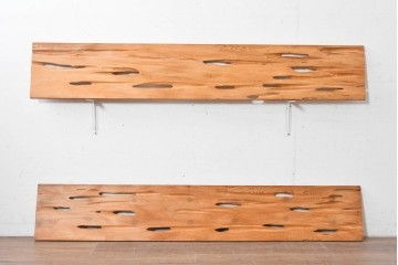 ヴィンテージ建具　昭和後期　杉材　節穴を活かした素朴な表情が味わい深い欄間2枚セット　(R-089038)