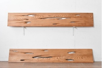 ヴィンテージ建具　昭和後期　杉材　節穴を活かした素朴な表情が味わい深い欄間2枚セット　(R-089039)
