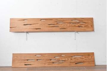 ヴィンテージ建具　昭和後期　杉材　節穴を活かした素朴な表情が味わい深い欄間2枚セット　(R-089041)