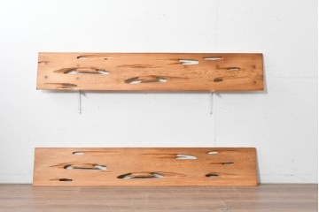 ヴィンテージ建具　昭和後期　杉材　自然木の造形美を活かした板欄間2枚セット　(R-089044)