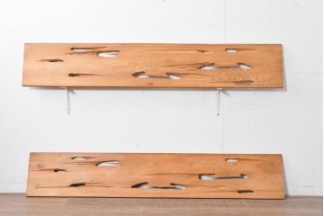 ヴィンテージ建具　昭和後期　杉材　自然木の造形美を活かした板欄間2枚セット　(R-089044)