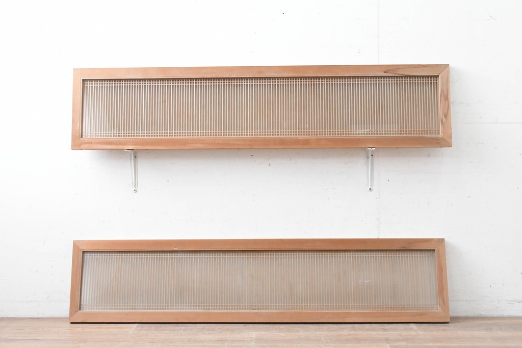 ヴィンテージ建具　昭和後期　両面ガラス入りの細密な筬欄間2枚セット　(R-089046)