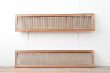 ヴィンテージ建具　昭和後期　両面ガラス入りの細密な筬欄間2枚セット　(R-089046)