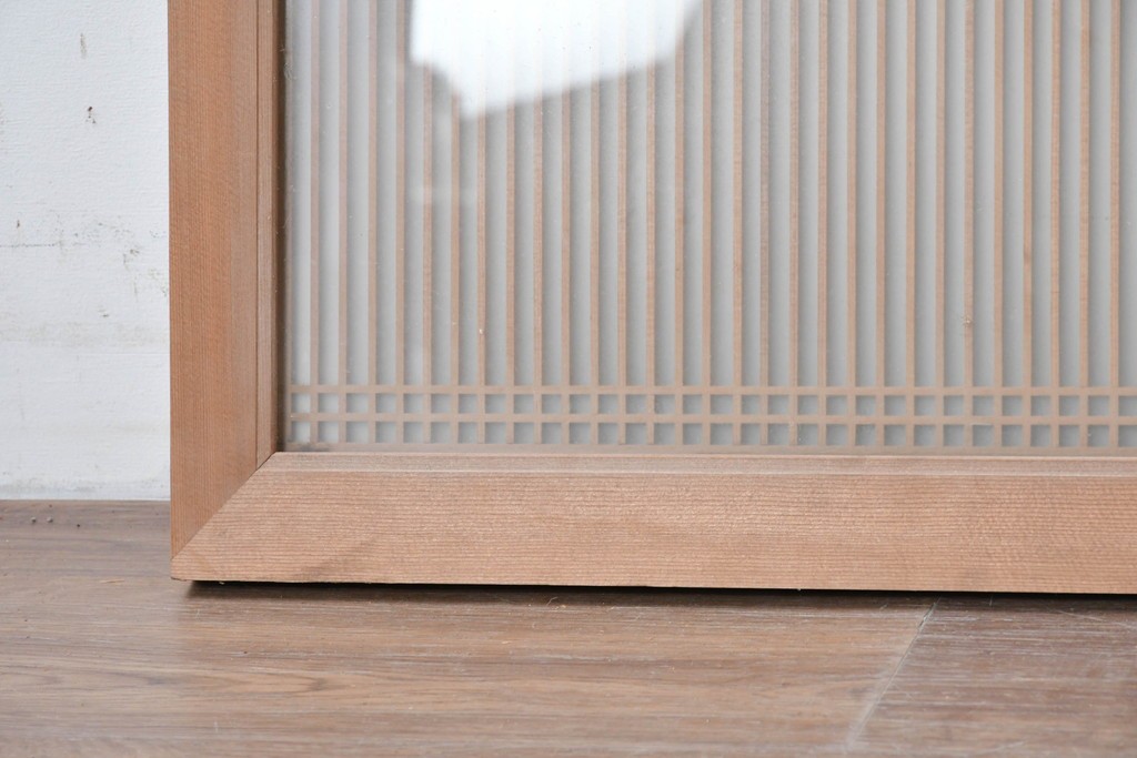 ヴィンテージ建具　昭和後期　両面ガラス入りの細密な筬欄間2枚セット　(R-089046)