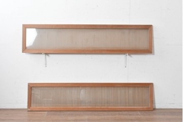 ヴィンテージ建具　昭和後期　両面ガラス入りの細密な筬欄間2枚セット　(R-089046)