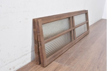 アンティーク建具　昭和初期　異なるガラスの表情が味わい深い明り取り2枚セット　(R-089047)