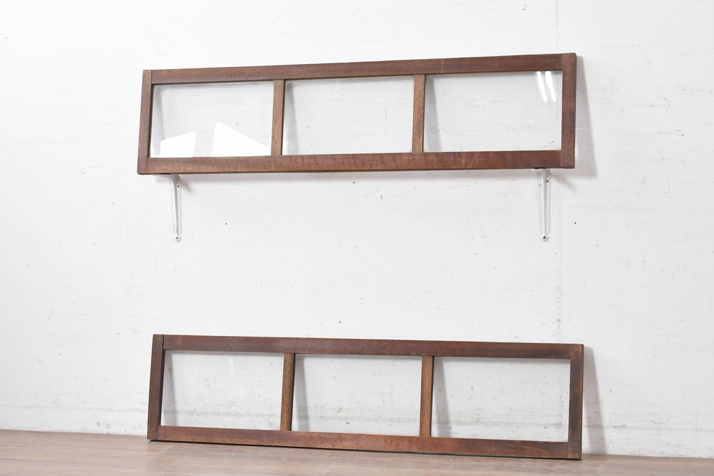 ヴィンテージ建具　昭和中期　シンプルな格子デザインの明り取り2枚セット　(R-089048)