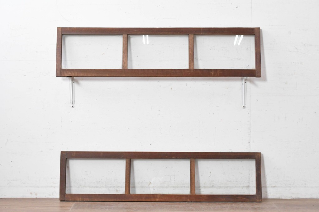 ヴィンテージ建具　昭和中期　シンプルな格子デザインの明り取り2枚セット　(R-089048)