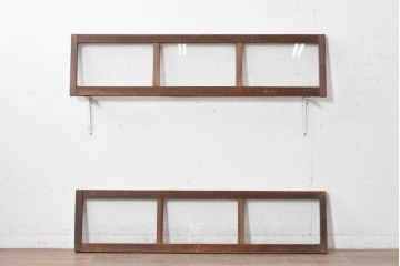 ヴィンテージ建具　昭和中期　シンプルな格子デザインの明り取り2枚セット　(R-089048)