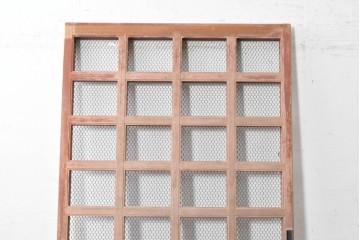 アンティーク建具　明治期　総欅(ケヤキ)材　きつね格子が目を引く蔵戸1枚　(R-089052)