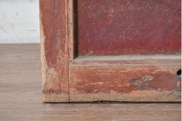 アンティーク建具　明治期　総欅(ケヤキ)材　きつね格子が目を引く蔵戸1枚　(R-089052)
