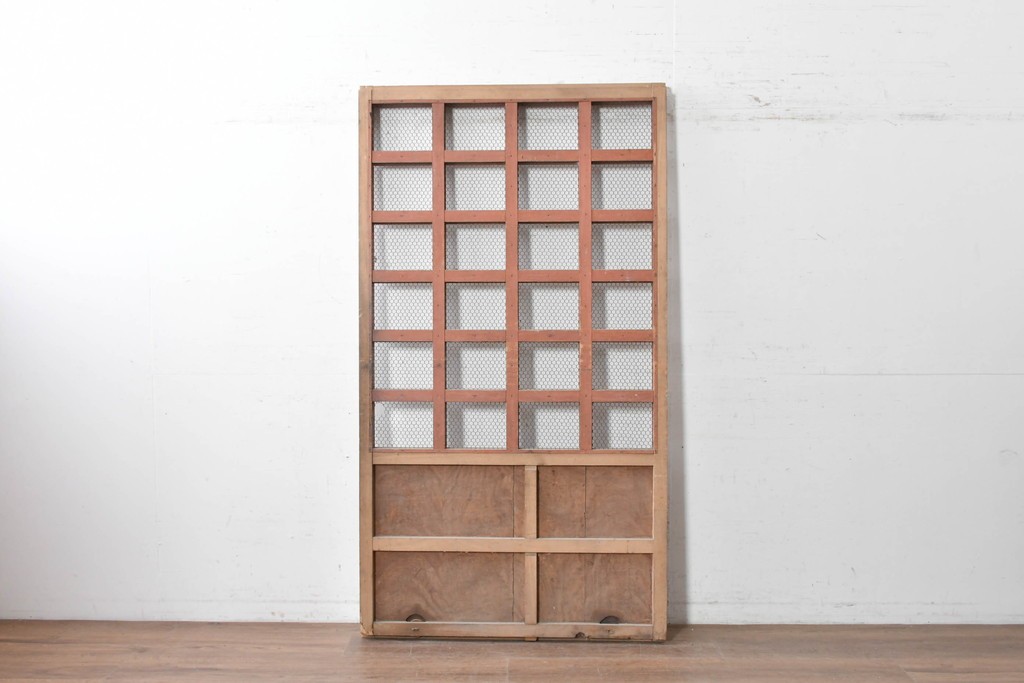 アンティーク建具　明治期　総欅(ケヤキ)材　きつね格子が目を引く蔵戸1枚　(R-089052)