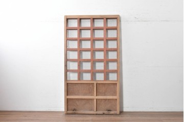 アンティーク建具　明治期　総欅(ケヤキ)材　きつね格子が目を引く蔵戸1枚　(R-089052)
