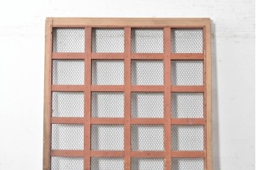 アンティーク建具　明治期　総欅(ケヤキ)材　きつね格子が目を引く蔵戸1枚　(R-089052)