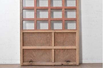 アンティーク建具　明治期　総欅(ケヤキ)材　きつね格子が目を引く蔵戸1枚　(R-089052)