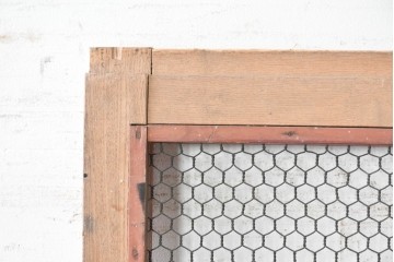 アンティーク建具　明治期　総欅(ケヤキ)材　きつね格子が目を引く蔵戸1枚　(R-089052)