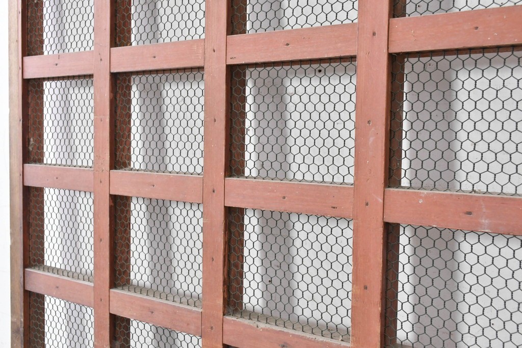 アンティーク建具　明治期　総欅(ケヤキ)材　きつね格子が目を引く蔵戸1枚　(R-089052)
