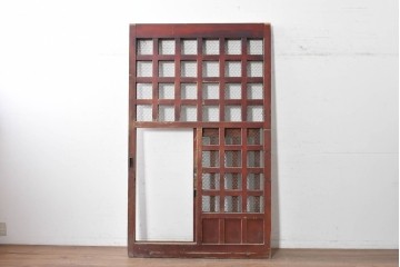 アンティーク建具　明治から大正期　檜(ヒノキ)材　格子とくぐり戸が趣ある蔵戸1枚　(R-089054)