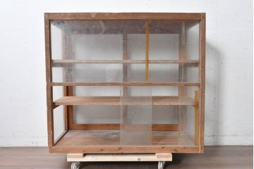 和製アンティーク　四面ガラス　素朴な木枠のショーケース　(R-089060)