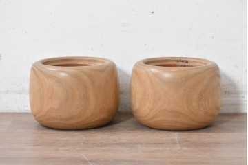 【簡易リペア限定品】　和製アンティーク　昭和初期から昭和中期　木目が印象的なくり抜き桐火鉢2点セット　(R-089064)