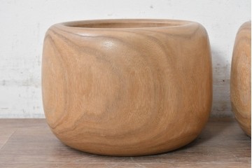 【簡易リペア限定品】　和製アンティーク　昭和初期から昭和中期　木目が印象的なくり抜き桐火鉢2点セット　(R-089064)