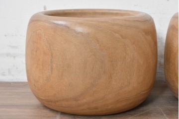 【簡易リペア限定品】　和製アンティーク　昭和初期から昭和中期　木目が印象的なくり抜き桐火鉢2点セット　(R-089065)