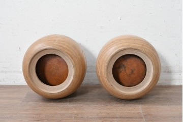 【簡易リペア限定品】　和製アンティーク　昭和初期から昭和中期　木目が印象的なくり抜き桐火鉢2点セット　(R-089065)
