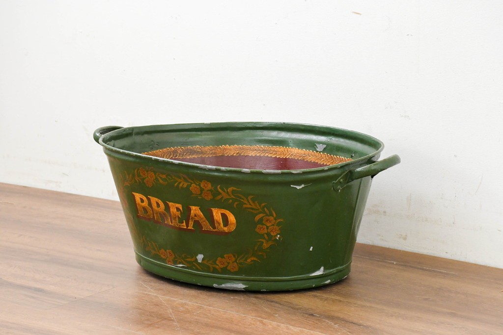 イギリスヴィンテージ　著名ペイント工房作品　「BREAD」のロゴが目を引くブリキバケツ　(R-089104)